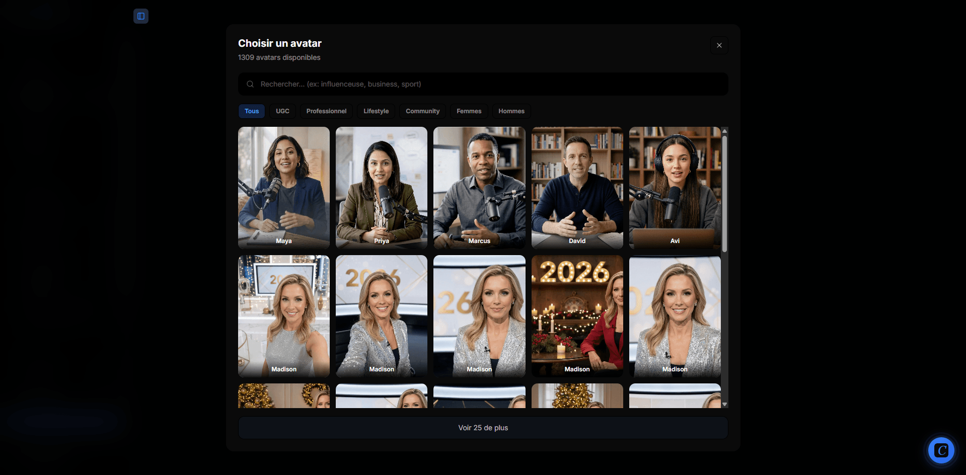 Bibliothèque d'avatars IA professionnels CreatAds